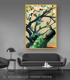 手绘孔雀插画客厅挂画