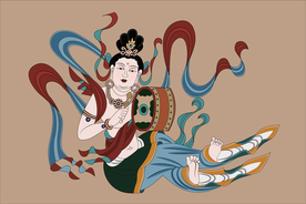 敦煌壁画榆林窟伎乐打鼓飞天