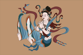 敦煌壁画榆林窟伎乐吹箫飞天