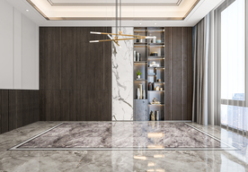 现代极简客餐厅背景墙场景空景