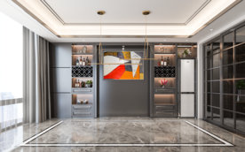 现代简约餐厅背景墙场景空景