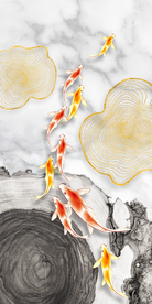 九鱼图年轮装饰画