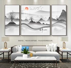 新中式水墨山水装饰画客厅挂画