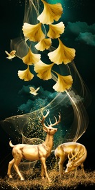 金色麋鹿玄关装饰画