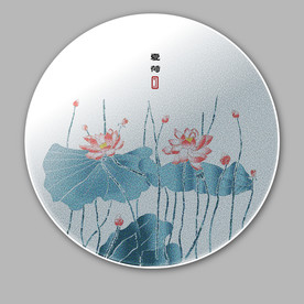 仿马赛克玄关画荷花水墨画