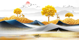 抽象山水风景金山装饰画
