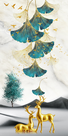 麋鹿银杏叶晶瓷画