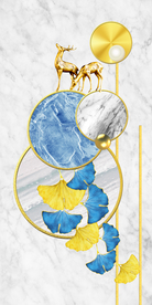 银杏叶 鹿 几何 圆装饰画