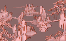 迎客松山水铜雕背景墙