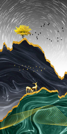 意境新中式抽象远山飞鸟玄关