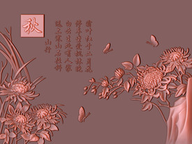 3D花卉浮雕菊花浮雕背景墙