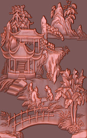 中式浮雕山水玄关背景墙