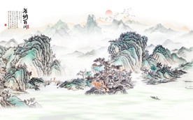 新中式水墨古代山水国画背景墙