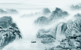 蓝色新款山水新画 TIF分层