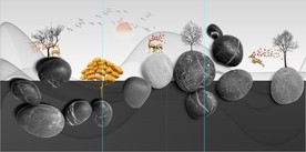 晶瓷飘带鹅卵石山水装饰无框画