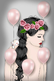 现代北欧风气球美少女玄关装饰画