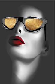 晶瓷金色太阳镜美女玄关装饰画