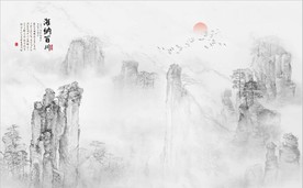 新中式水墨古代山水国画背景墙