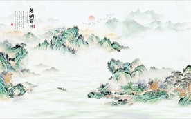 新中式水墨古代山水国画背景墙