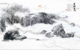新中式水墨古代山水国画背景墙