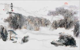 新中式水墨古代山水国画背景墙