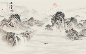 新中式水墨古代山水国画背景墙
