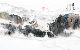 新中式水墨古代山水国画背景墙