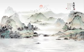 新中式千里江山山水国画背景墙