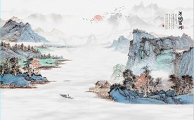 新中式水墨古代山水国画背景墙