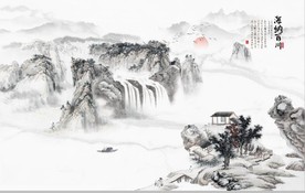 新中式水墨古代山水国画背景墙