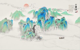 新中式千里江山山水国画背景墙