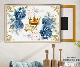 轻奢皇冠蓝玫瑰电表箱装饰画