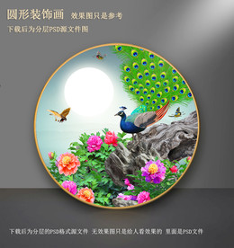 孔雀圆形挂画