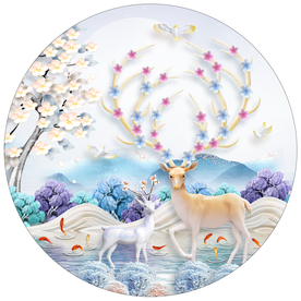 北欧浮雕麋鹿圆形装饰画