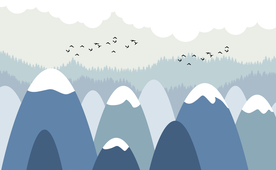 几何山蓝天白云森林儿童房背景墙