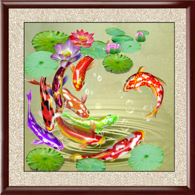 高清鲤鱼荷花装饰画