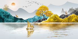 麋鹿山水晶瓷画