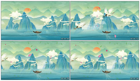 4K中国风国潮复古山水背景视频