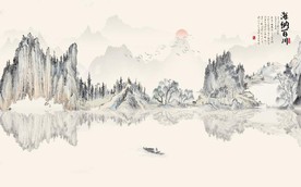 新中式水墨古代山水国画背景墙