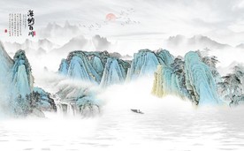 新中式水墨古代山水国画背景墙