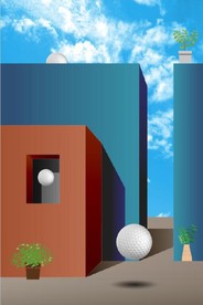 现代北欧3D建筑空间玄关装饰画