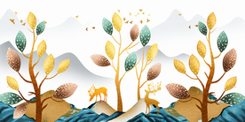 麋鹿树叶装饰画