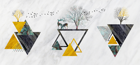 几何麋鹿三联画玄关