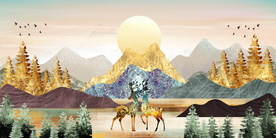 金色麋鹿山水玄关