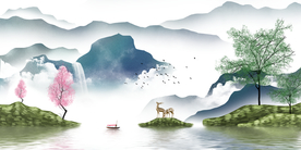 麋鹿山水画