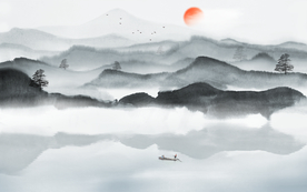 酒吧意境山水画