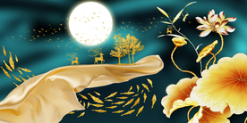 麋鹿荷花晶瓷画