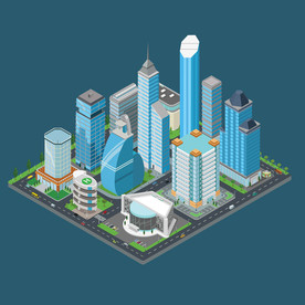 2.5d立体城市建筑卡通手绘插