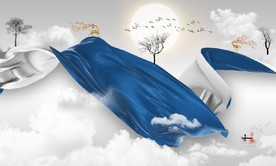 新中式抽象飘带山水风景背景墙