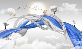 新中式抽象飘带山水风景背景墙